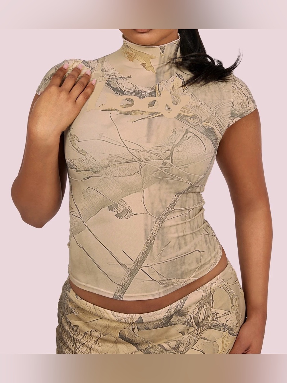 Body By Raven Tracy Mock Neck Top  + Mini Skort Set (tan realtree camo) Size S